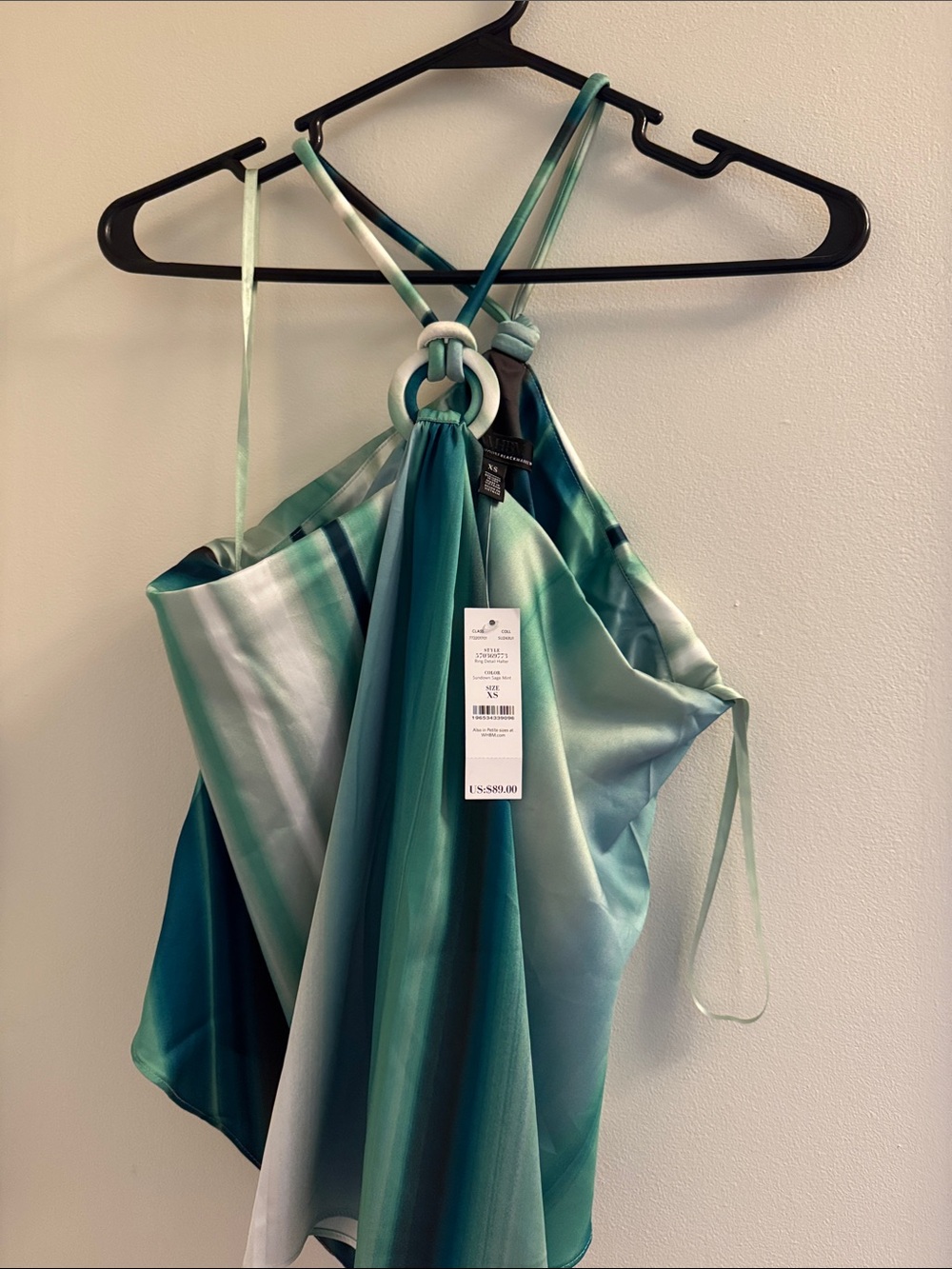 White House Black Market Teal and White Ombre Halter Camisole with Ring